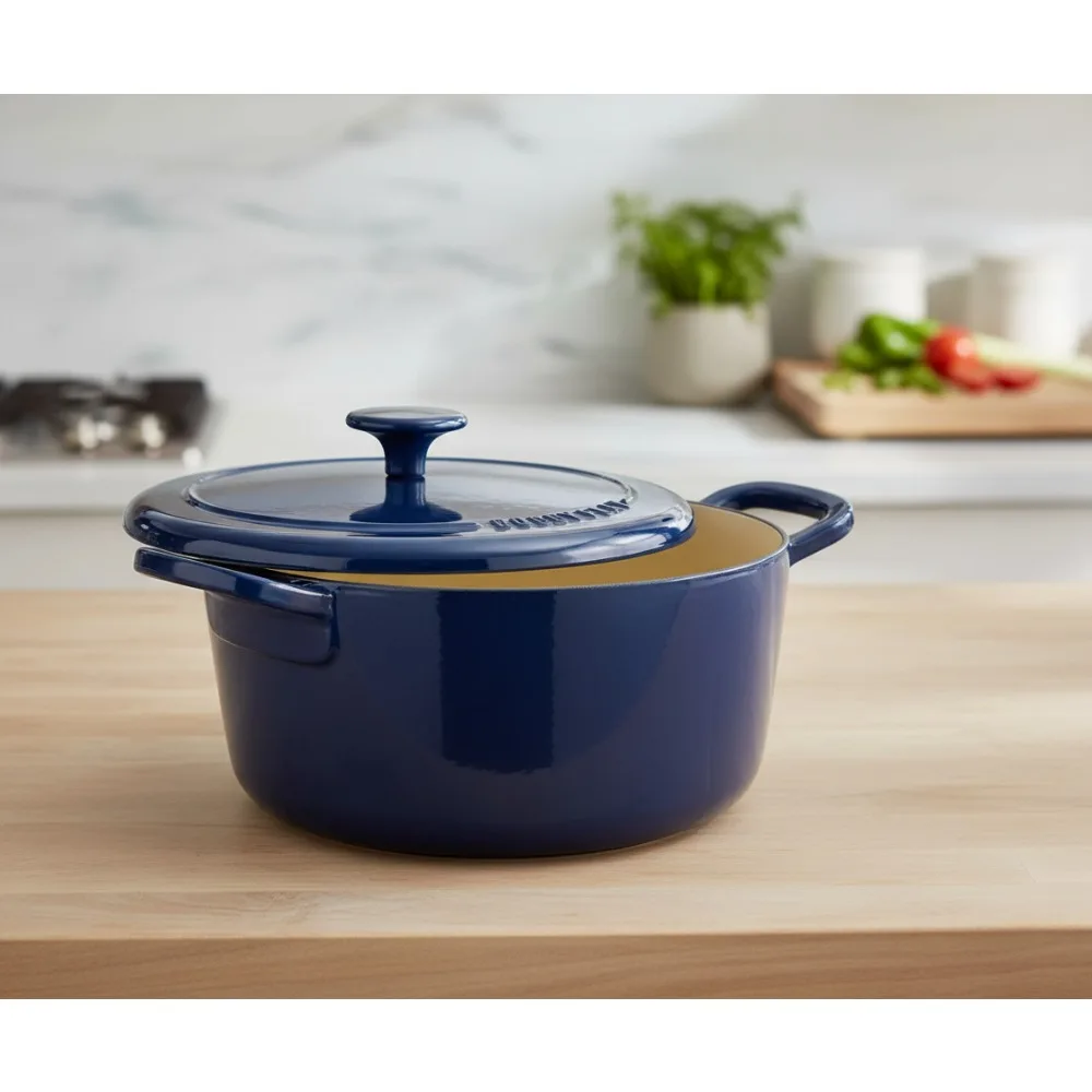 

5.5QT Enameled Cast Iron Dutch Oven with Lid, Oven Safe to 500°F & Induction Suitable, Self-Basting Lid for Home Cooks