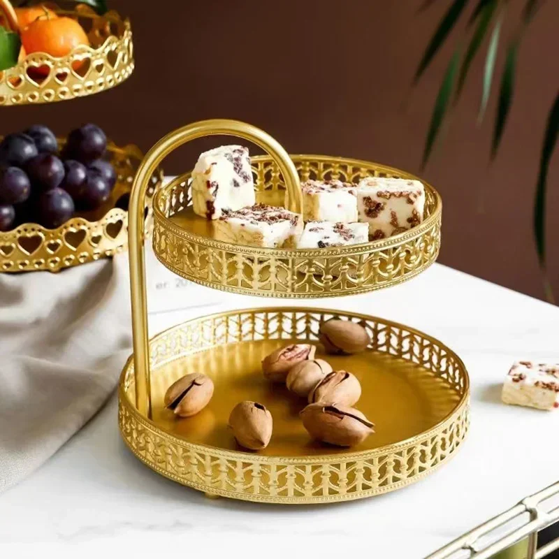 

Nordic Wrought Iron Double Layer Fruit Plate Pastry Tray Organizer Candy Plate Living Room Front Desk Home Decoration