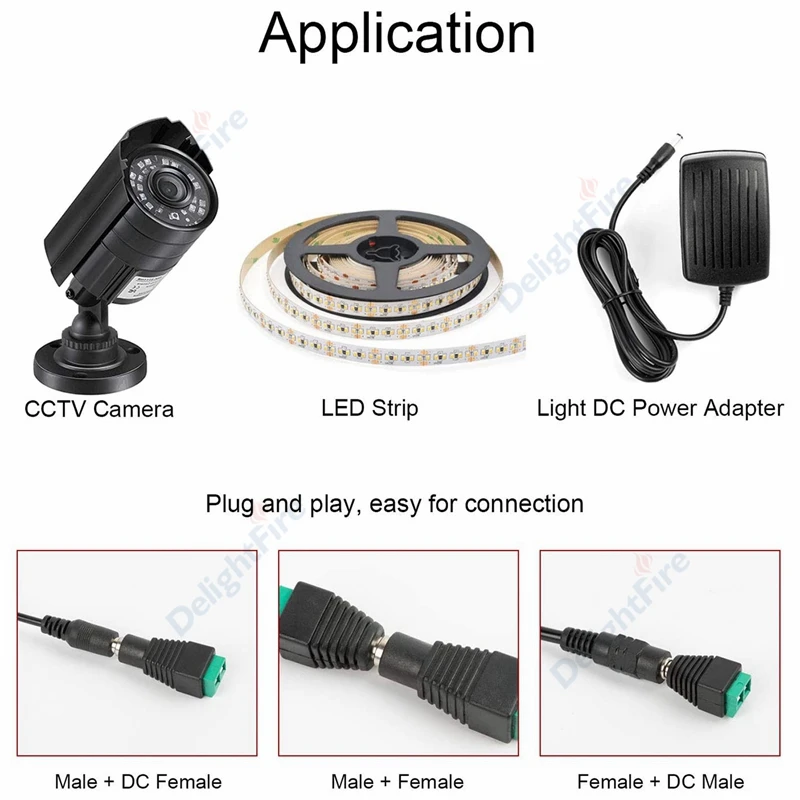 Female Male DC Connector 5.5*2.1mm Jack Plug Power Adapter Wire Connector For 3528 5050 5730 LED Strip Cable Light CCTV Camera