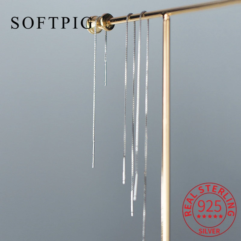 SOFTPIG Real 925 Sterling Silver 10/16/20CM Long Chain Tassel Earline Drop Earrings For Women Trendy Minimalist Fine Jewelry