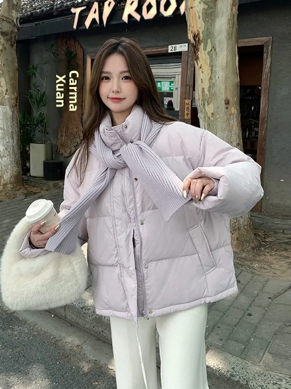 

Lavender Purple Stand Collar Bread Style Thickened down Jacket Women's Winter Fashion Korean Style Short Outerwear Coat