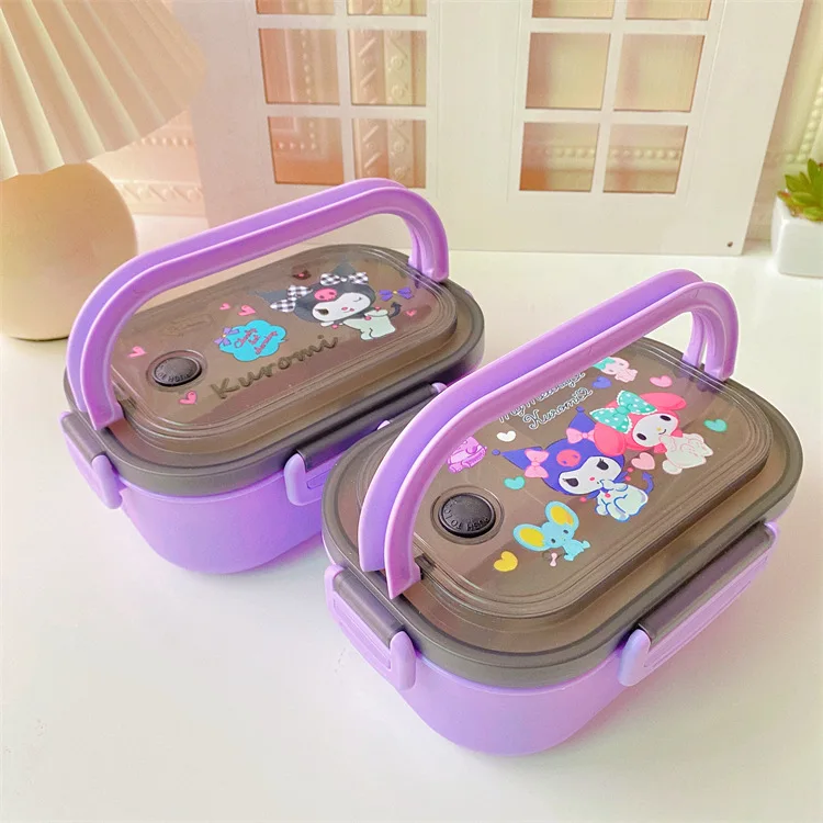 Sanrio Kawaii Lunch Box Cartoon Kuromi Cinnamoroll Separate Sealed Double-layer Fruit Preservation Box Cute Insulation Lunch Box