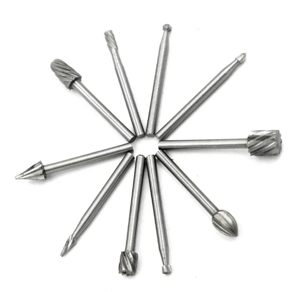 KATWAY 10pc DIY HSS Woodwork Rotary File Set Natural Color Electric Grind Grinding Head Engrave Mill Cutter Drill Bits HH-AA54