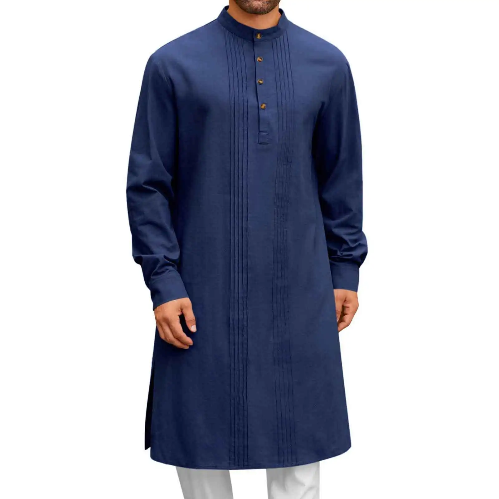 Men's Fashion Long Style Shirt Robe Casual Loose Long Sleeve Robe Lightweight Tops Streetwear Male Daily Wear Jubba Thobe
