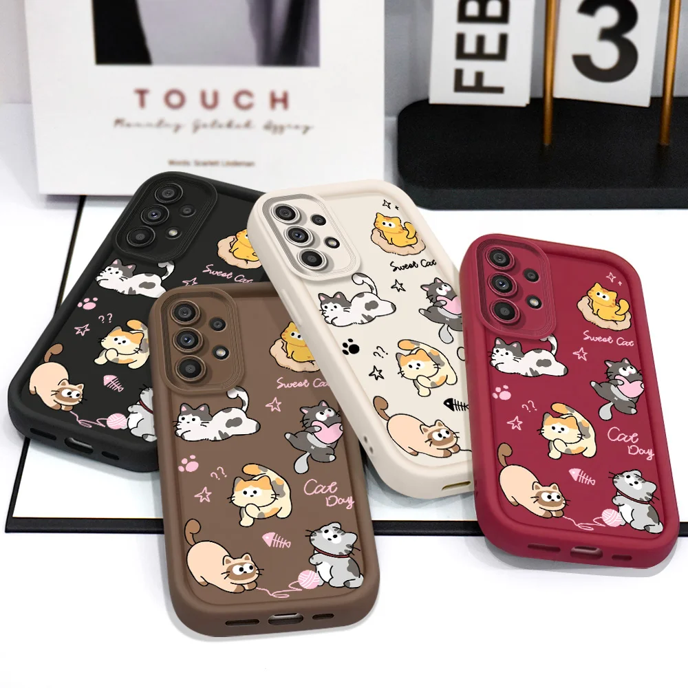 Capa de Celular Macia com Estampa de Gato Fofo para Samsung Galaxy A54 A34 A14 A73 A53 A33 A23 A13 A72 A52 A52S A32 A22 A71 4G 5G