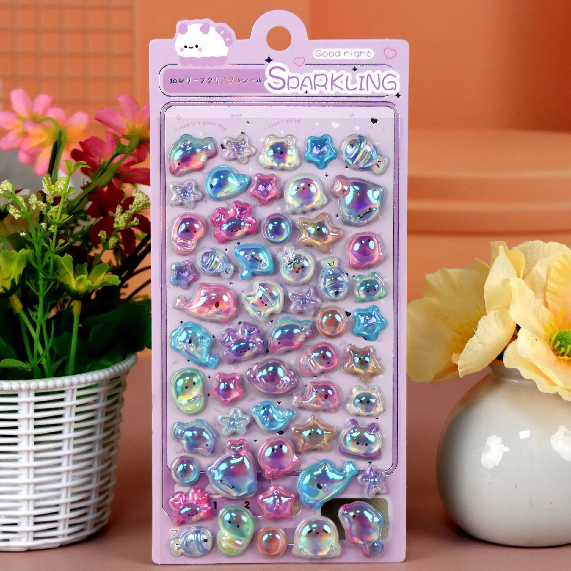 3d Sparkling Rainbow Embossed Stickers 10pcs Kawaii Japanese Undersea Creature Cute Panda Diy Phone Case Wallet Decoration