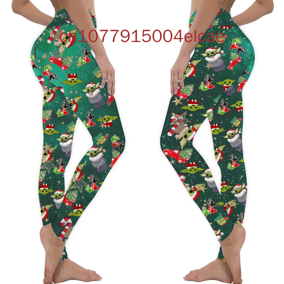 

Рождественские леггинсы Yoda, женские спортивные брюки, женские спортивные штаны с Микки, женские повседневные брюки