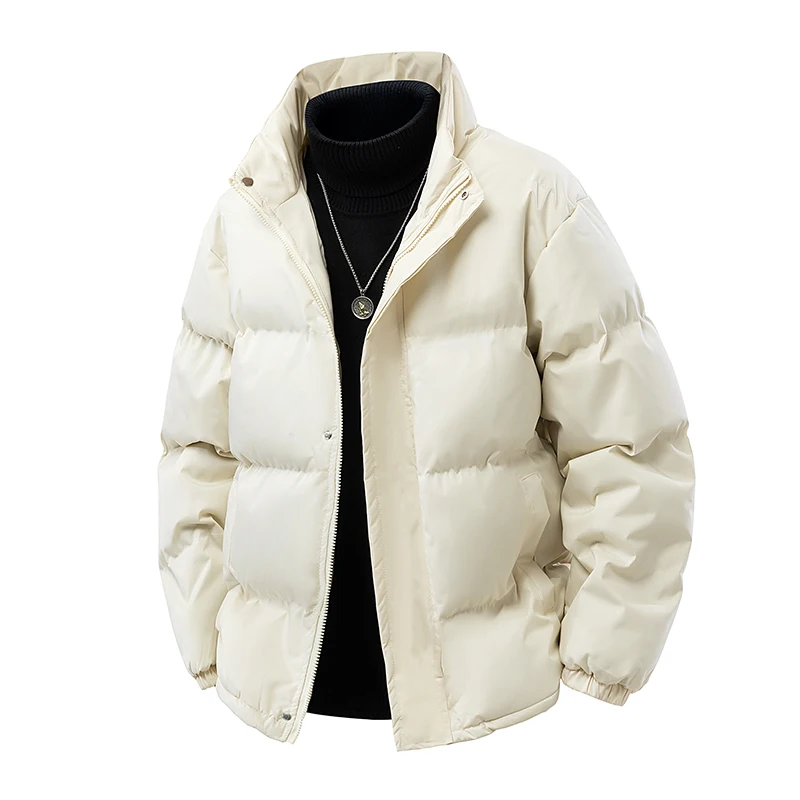 เสื้อแจ็คเก็ตบุผ้าฝ้ายสำหรับผู้ชายแบบใหม่ สีพื้น เสื้อพาร์กา เสื้อแจ็คเก็ตบุหนา อุ่นสบายสำหรับฤดูหนาว