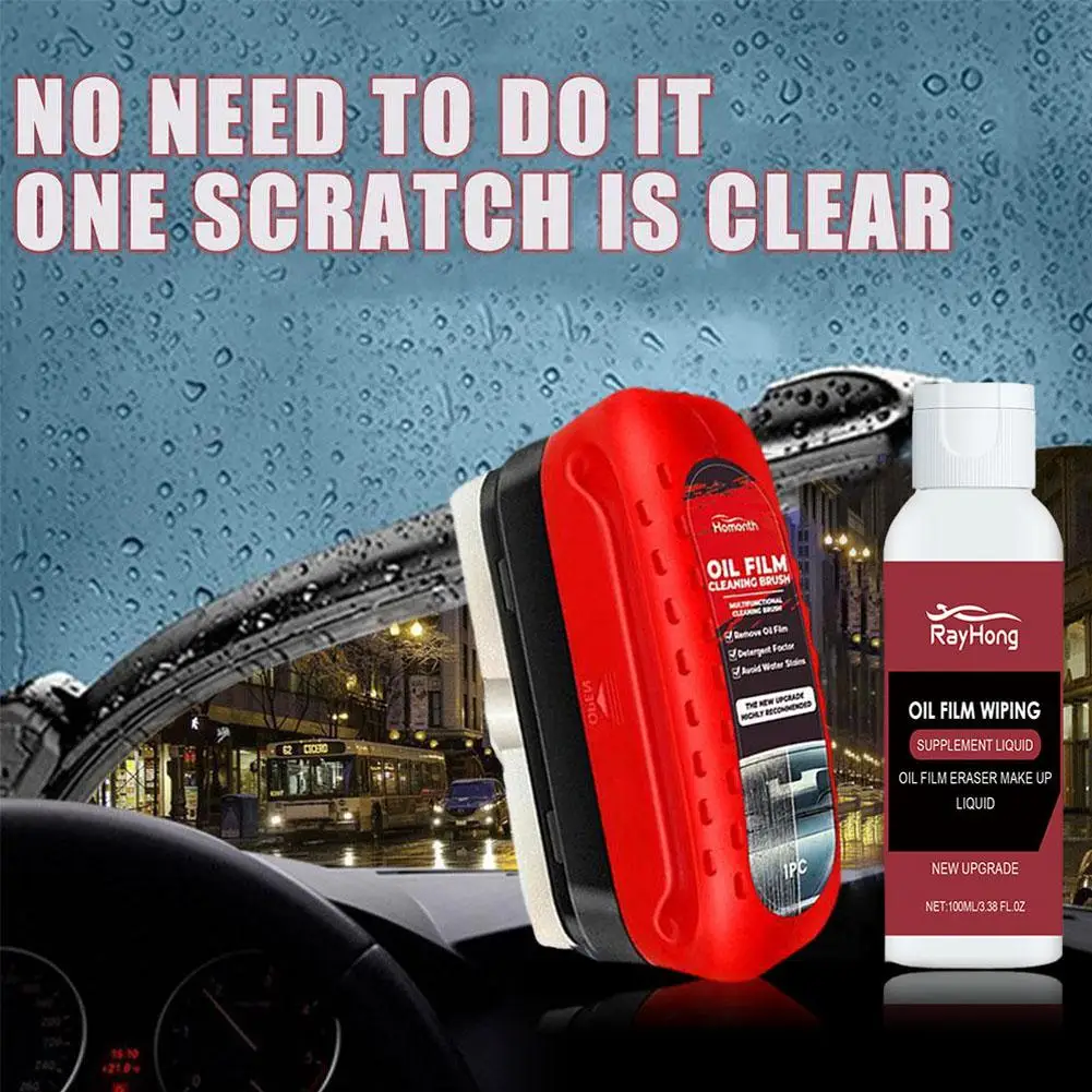 Car Glass Oil Film Remover Powerful Front Inner Windshield Oil Film Stain Removal Glass Oil Film Cleaning Brush