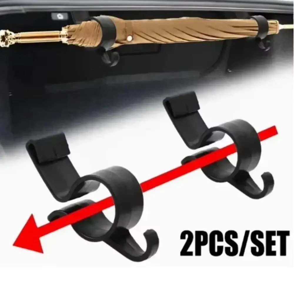 

2PCS Universal Car Umbrella Holder Internal Storage Organizer Black Car Trunk Hook Plastic Clip-on Type Car Interior Hooks