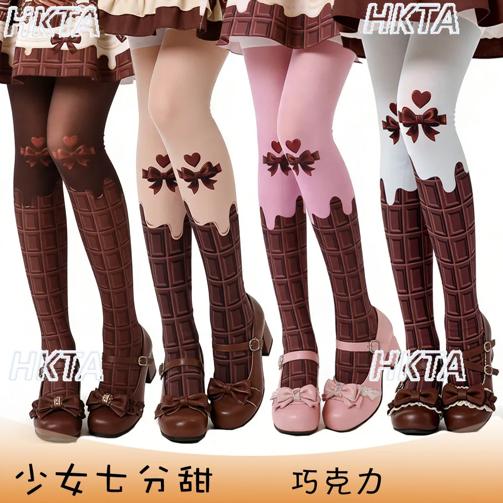 Original Chocolate Sweet Lolita Print Over-the-knee Socks New Spring/summer Slim-fit Pantyhose for Lolita Dresses Socks Leggings