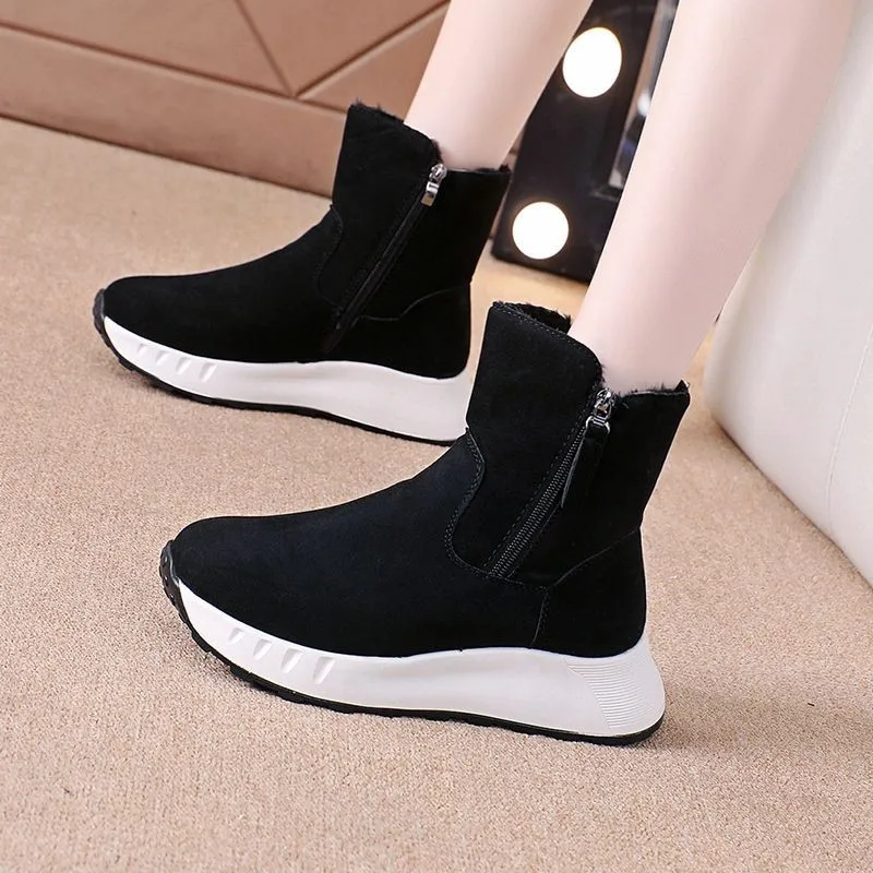 Platform Snow Boots Women's 2025 Winter New Fur Integrated Waterproof Short Boots Piled Thickened Soles Short Cotton Shoes Women
