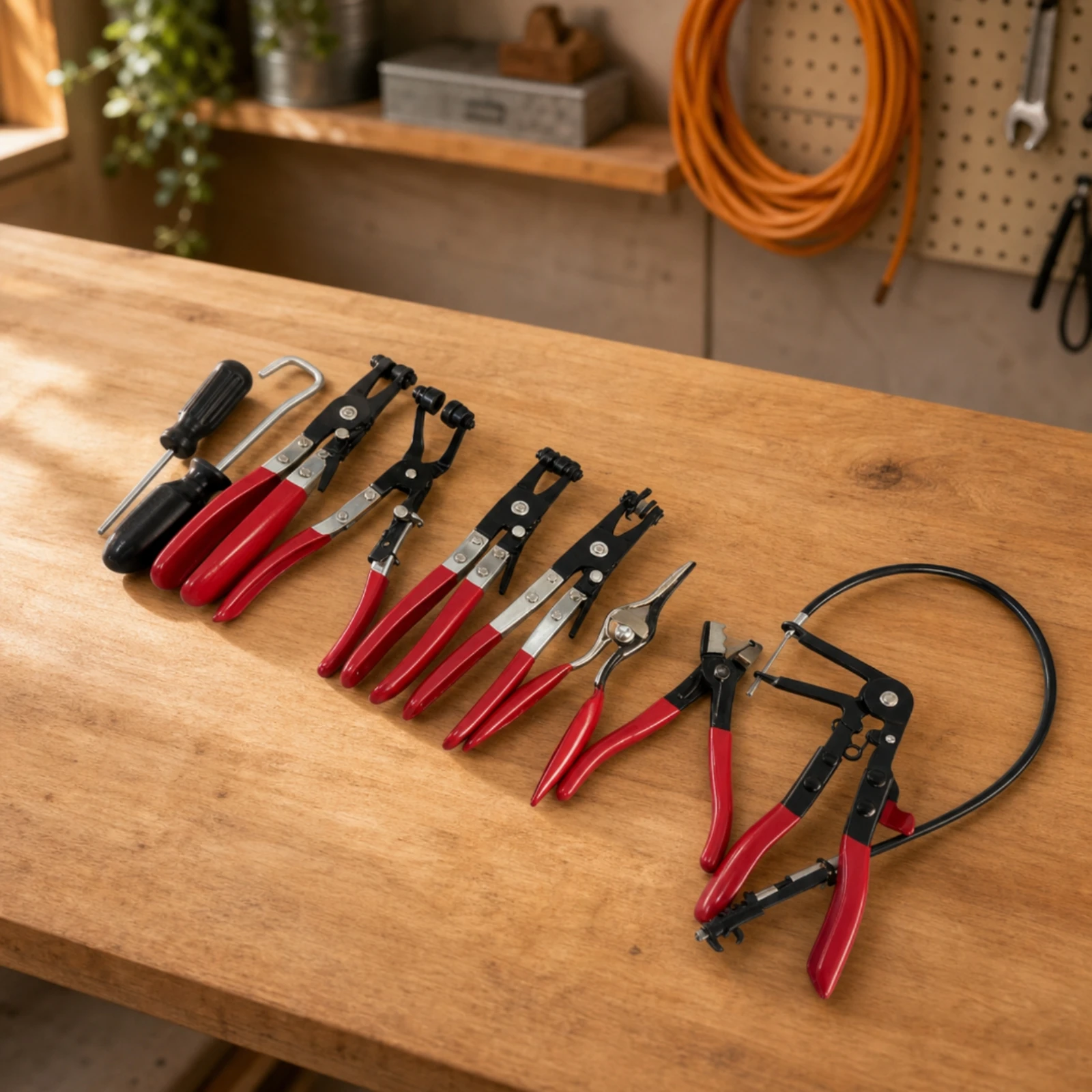 9 Pieces Hose Clamp Tool Set with Flexible Cable Ergonomic Hose Clamp Pliers Set Hand Tools Rubberized Handles Long-Lasting
