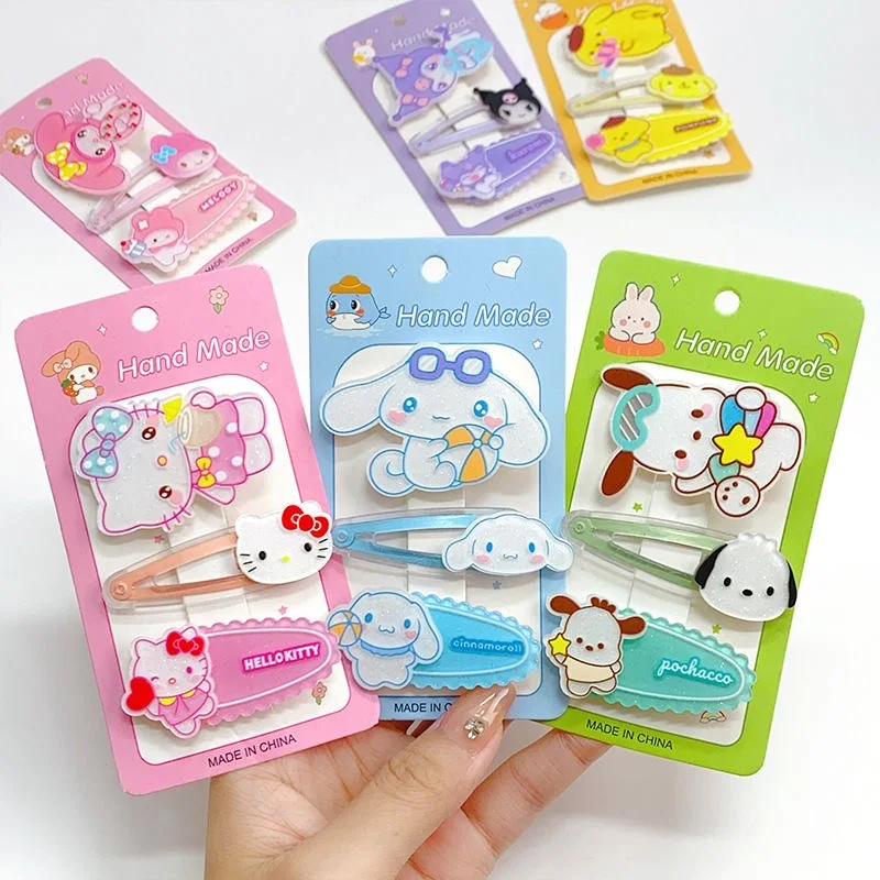 6pcs Sanrio hello kitty Cute Hairclip Headwear Girls Anime Cartoon Fashion Hairpin Hair Accessories Birthday Xmas Gifts
