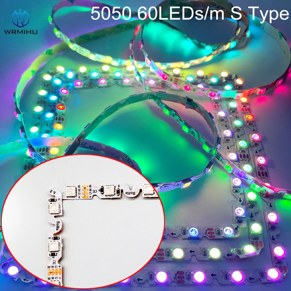 WS2812B S Shape Led Pixel Strip 6mm PCB 3535/5050 DC5V/12V RGB Collapsible Individually Addressable Full Color Led Tape Light