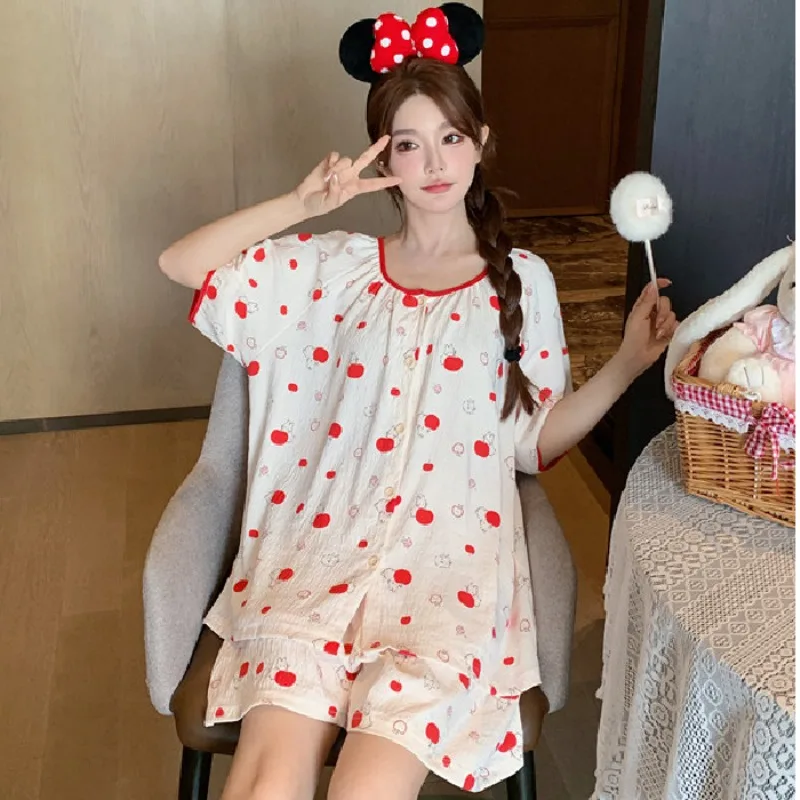 

3XL-6XL Large Size Summer Pajamas Women's Cloud Cotton Homesuit Sweet Loose Loungewear Student Ins Dormitory Cute Two-piece Set