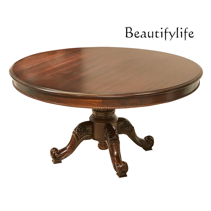 

American black walnut round table guest restaurant dining villa European solid wood round table