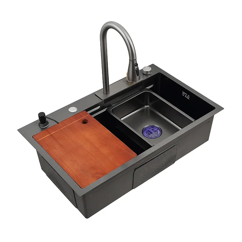 

Kitchen Sink Rainfall Sink Household Dishwasher Basin Smart Stainless Steel Kitchen Sink with Pull Out Faucet