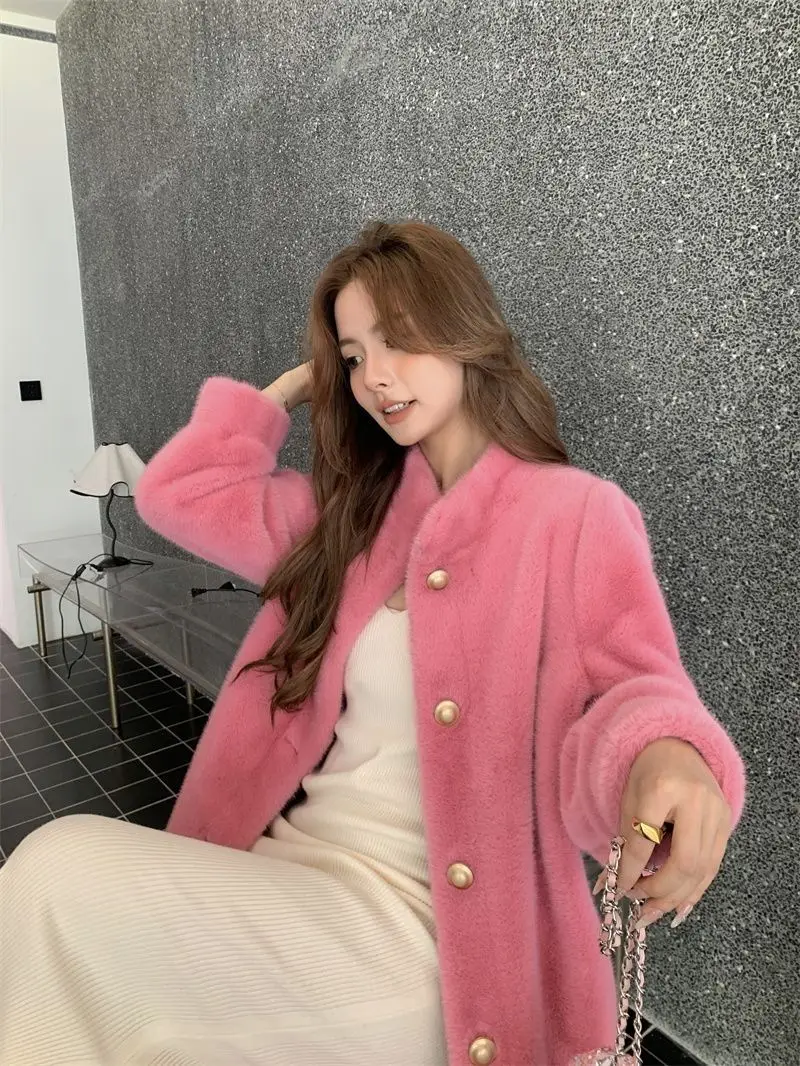 

Искусственный Мех Для Пальто Пальто Женская Нашивка Снежный Офис Женский Корейский Стиль Планка Деталь Эластичный Простой Теплый Feminino Винтаж Ручной OL