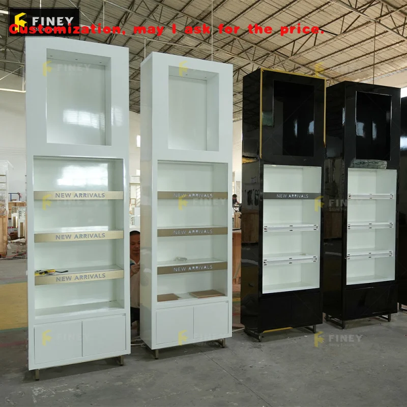 

custom.Customized Makeup Shop Display Rack Luxury Glossy Paint Wooden Beauty Cosmetic Store Display Shelf Perfume Display Cabine
