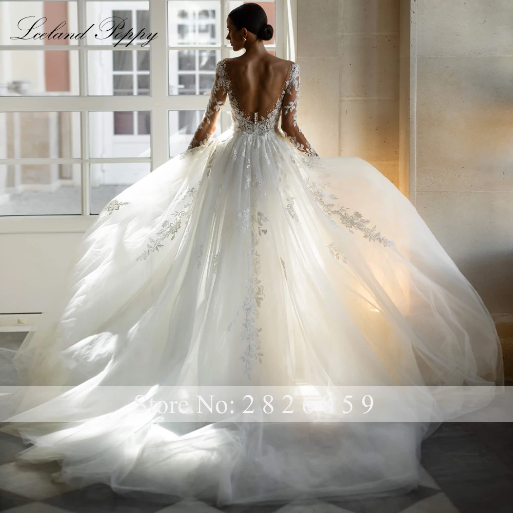 ไอซ์แลนด์ Poppy ที่กําหนดเอง 2 ชิ้นชุดเดรสเมอร์เมด Scoop คอลูกปัดลูกไม้ชุดเจ้าสาวที่ถอดออกได้รถไฟ