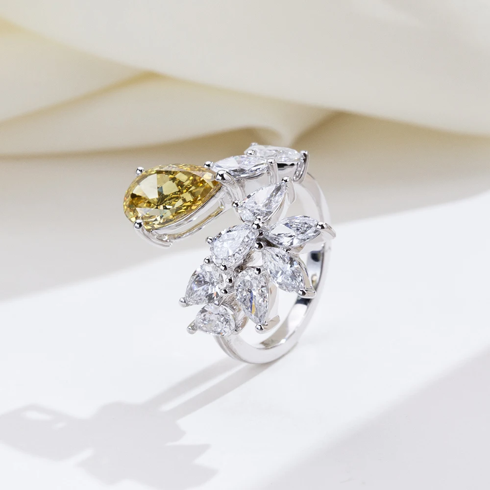 Mishang Jewelry 18K Real Gold Rings Pear Shape Yellow Lab Grown Diamond Ring For Woman Girls In Stock MSR-1927