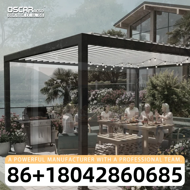 Louvered Aluminum Motorized Manual Shaded Structure for Garden Patio Balcony pergola