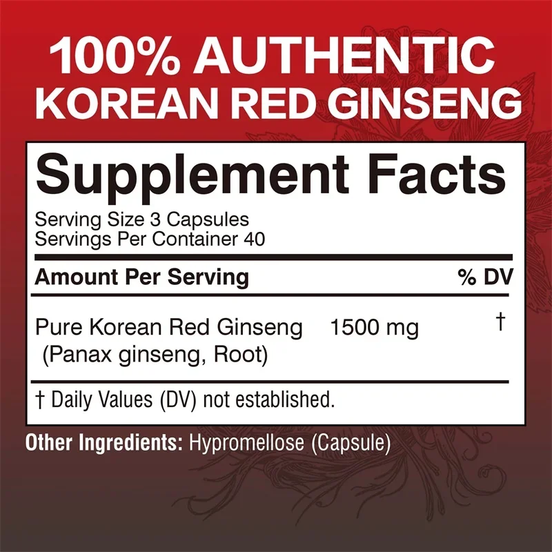 Korean Red Panax Ginseng Capsules - Enhance Energy, Relieve Fatigue, Immune Support, Boosts Energy and Stamina