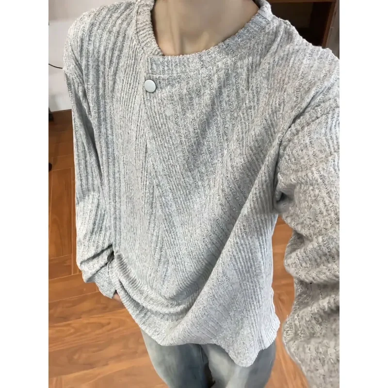Novo masculino textura escovada manga longa t camisa primavera e outono nova moda pulôver moletom solto legal camada base topo
