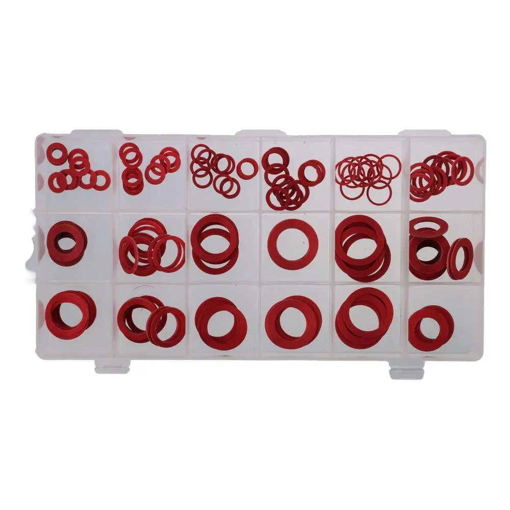 

150Pcs with Plastic Box 14 Sizes Fiber Washer Assortment Kit Red Insulation Washer Sealing Washers Set