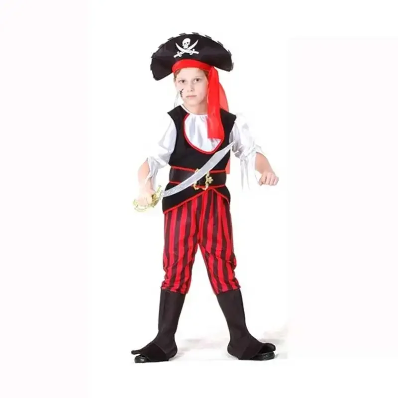 New 2025 Children Pirate Captain Cosplay Costumes With Hat For Boys Girls Crossbones Cutie Halloween CostumeRER34 RQR90
