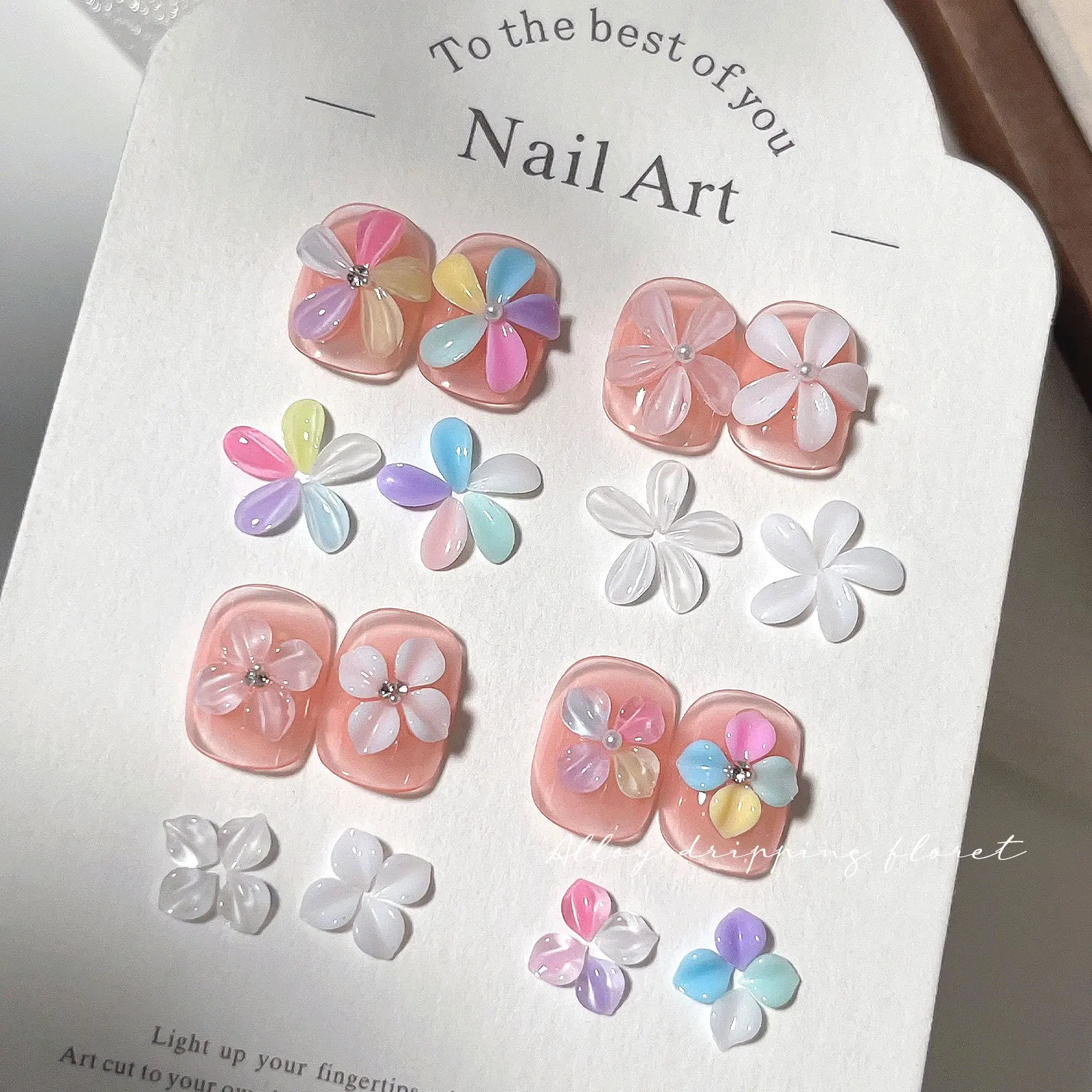 Macaron Colored Resin Five Petal Flower Nail DIY Accessories Ice Transparent Flower Leaves Rhinestone Nail Decorations Supplies