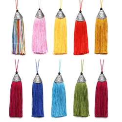 Silky Handmade Tassels With Antique Carving Silver Cap Multicolor Tassels DIY Crafts Bookmark Decoration Making Accessories