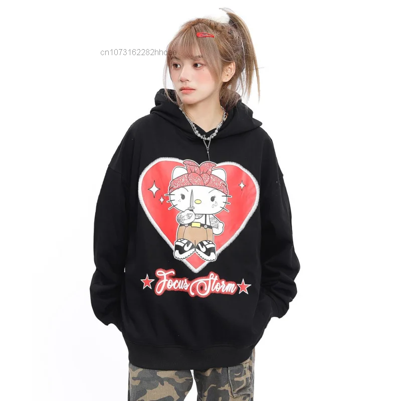 Imagem -03 - Hoodie Sanrio Hello Kitty para Mulher Yk2 Punk Graphic Streetwear com Capuz Roupas Góticas Jovens Oversize Estilo Coreano Harajuku Anos 2000