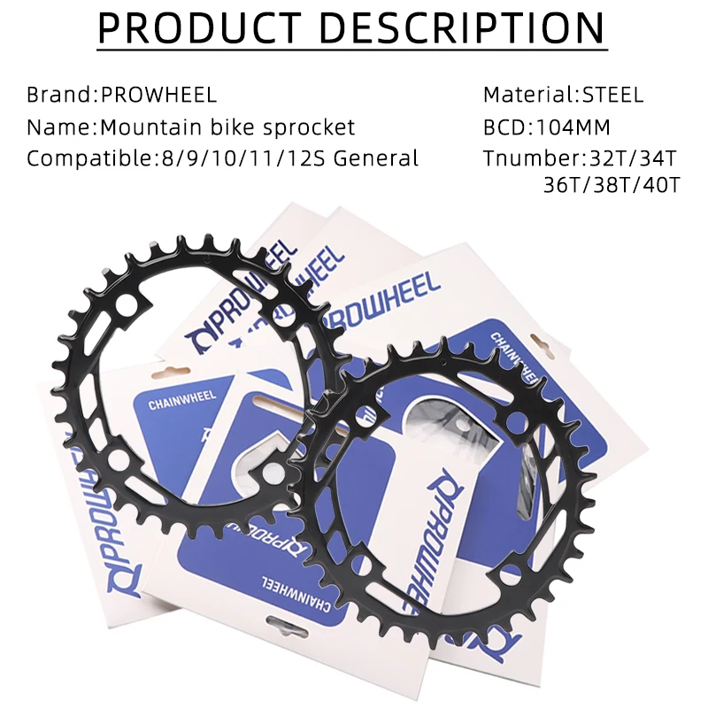 Prowheel MTB Chainring 104BCD Bicycle Steel Chainwheel 32T 34T 36T 38T 40T Mountain Bike crown Narrow Wide Round Sprocket