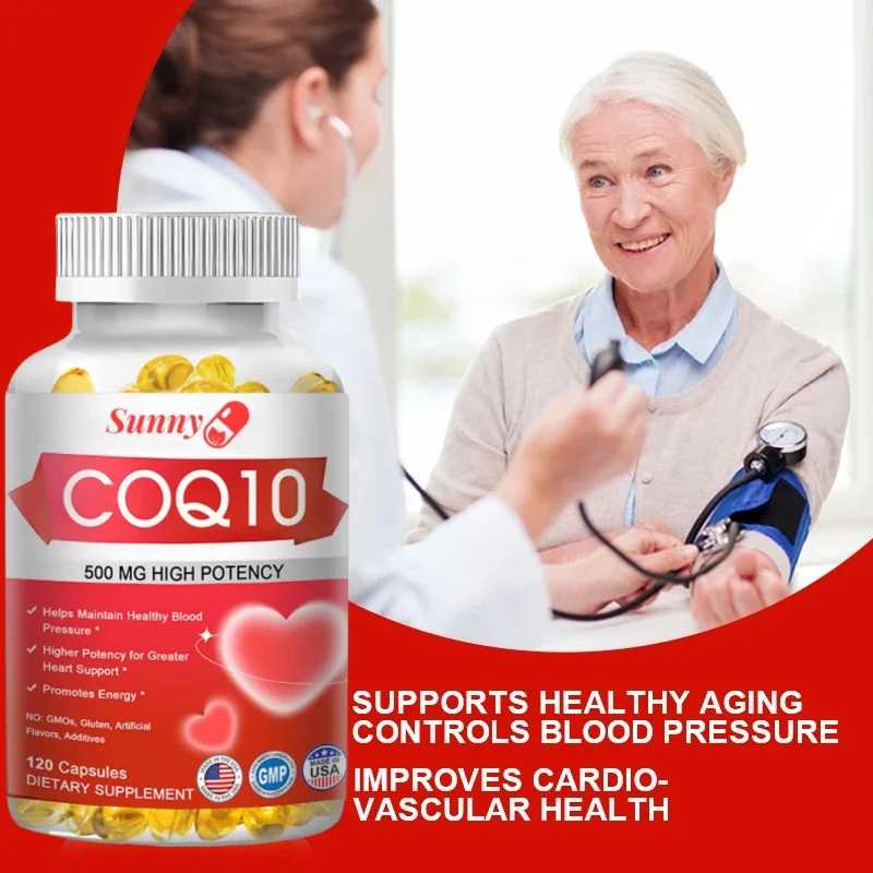 Coenzyme Q10 Capsules 500mg, for Circulation Stress Health and Body Energy, Better Absorption, Antioxidant