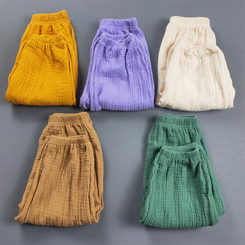 Kinder Kleidung Sommer Jungen Und Mädchen Baumwolle Gefaltete Lose Hosen Mädchen Casual Einfarbig Atmungsaktive Hose – Detail 3