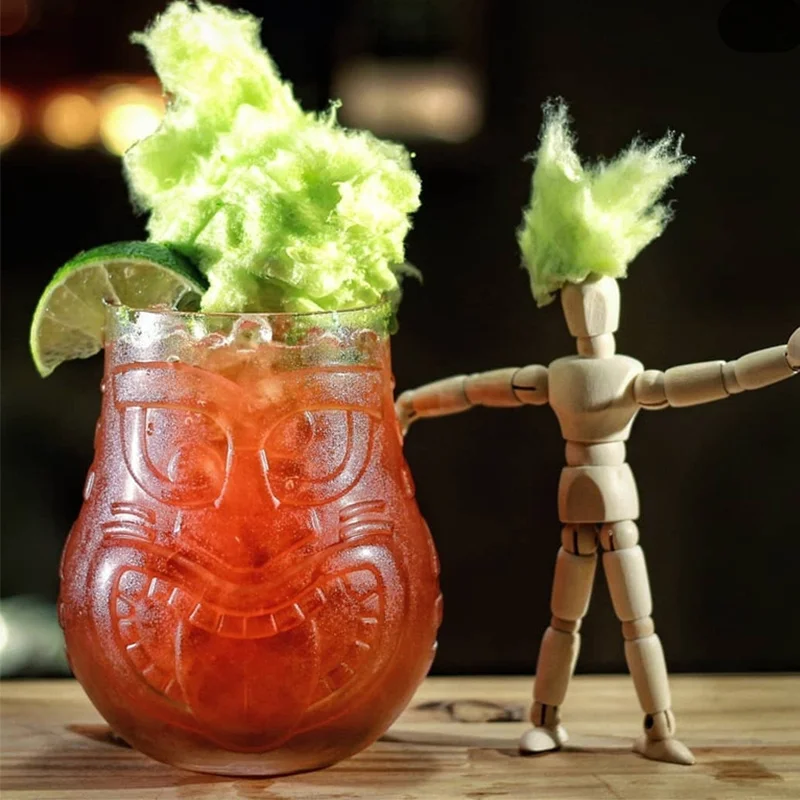 

Lead Free Glass Tiki Cup Cocktail Mug American Bar Popular Mixing Wineglass Ancient God Statue Human Face Drink Smoothie Glass