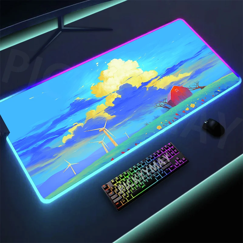 Imagem -04 - Paisagem Rgb Gaming Mousepad Grande Led Gamer Mousepad pc Desk Mat Luminous Mouse Pad Tapetes de Teclado Grandes Tapete de Mesa com Retroiluminação