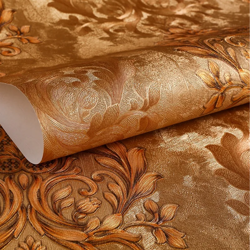 European Style Large Flower Wallpaper Luxury Palace Style Gold Coffee Wallpaper Non Self-adhesive Living Room Bedroom Background