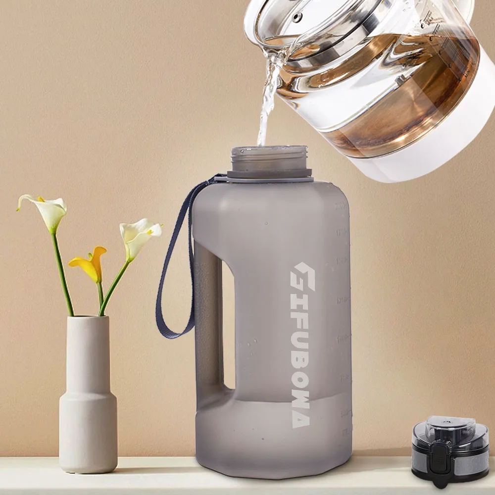 Big Water Bottle 2.2 Litre with Handle Time Marker, Straw Leak Proof Half Gallon Large Capacity Huge Jug for Workout Gym Fitness