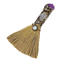 Mini Crystal Witch Broomstick - Wicca Ritual Broom for Altar Decor, Halloween Supplies, Pagan Amulet, Magic Spell Tools (Handmad