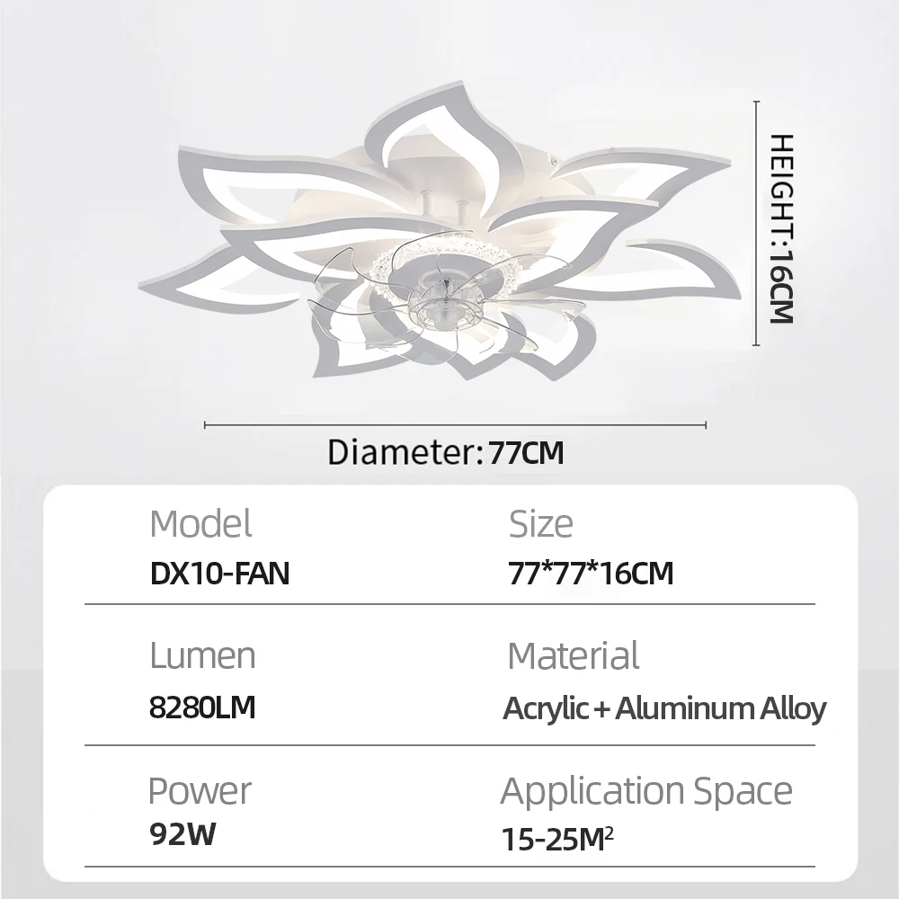 مروحة جيلينا الإبداعية على شكل زهور مروحة سقف ذكية حديثة مع تطبيق خفيف ومروحة مصباح سقف LED لغرفة النوم بجهاز تحكم عن بعد