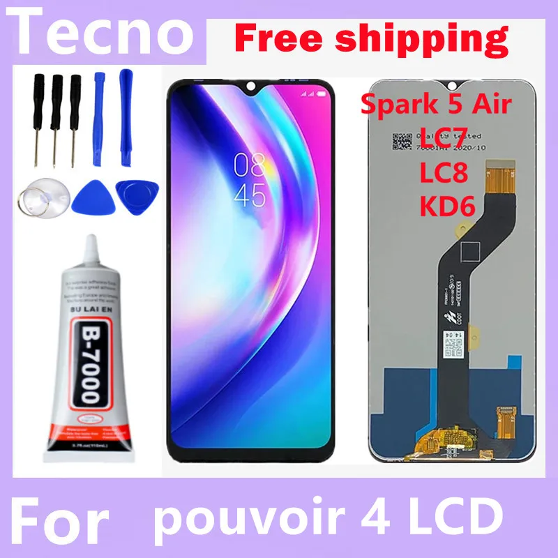 New 7inch LCD For TECNO POUVOIR 4 LC7 / POUVOIR 4 Pro LCD Display + Touch Screen Digiziter Assembly With Tools