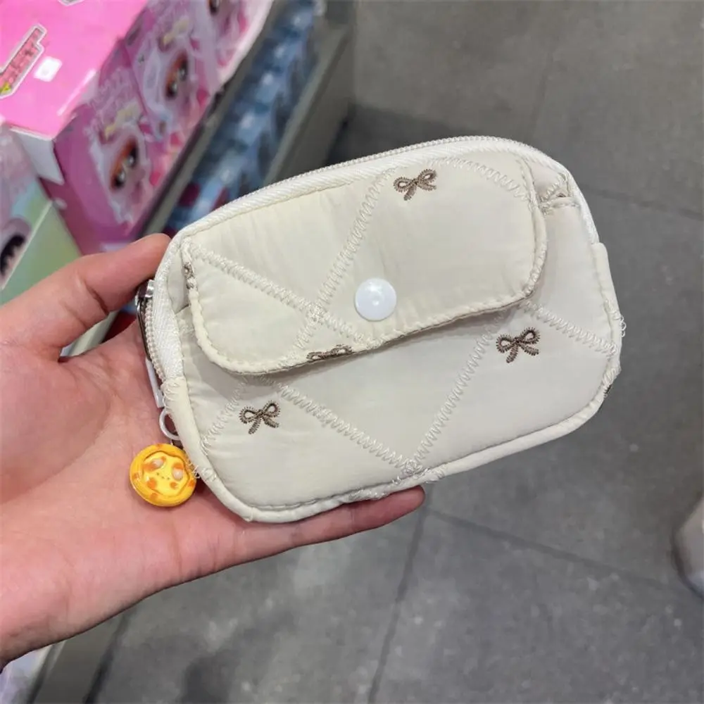 Portable Embroidered Bowknot Coin Purse Lightweight Kawaii Small Lipstick Bag Jewelry Packing Sweet Earphone Case Outdoor