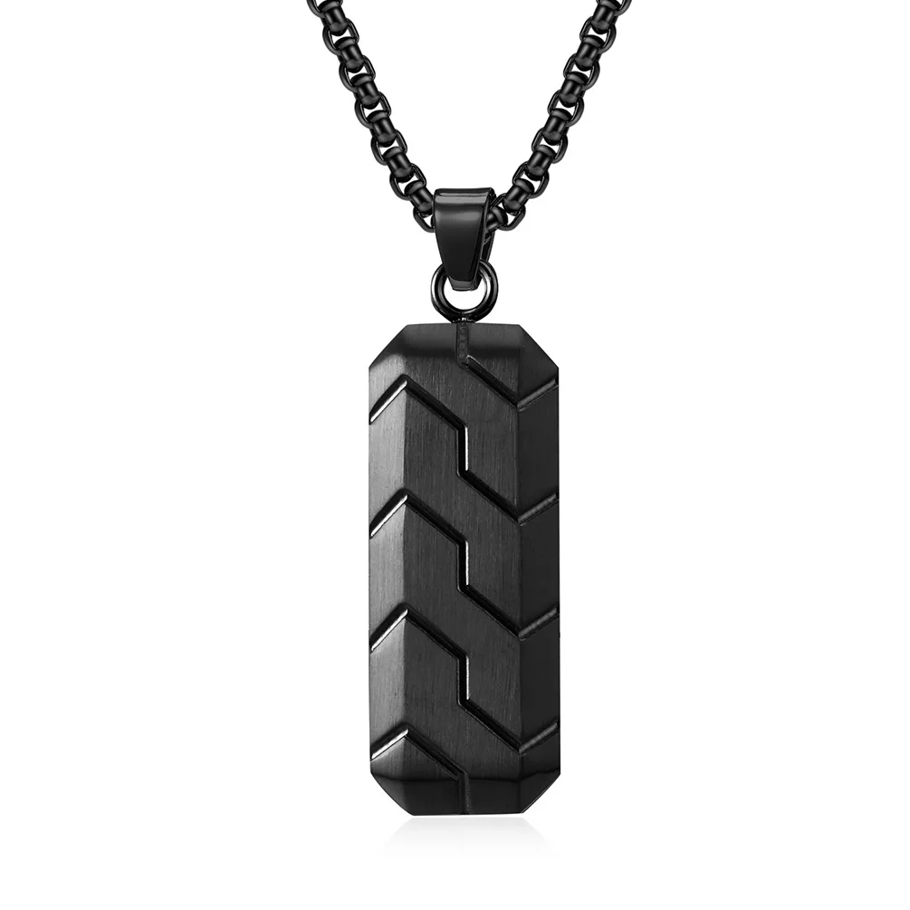 Yoiumit New Black Men's Trend Hexagonal Three-dimensional Beveled Tire Pattern Pendant Hip-hop Retro Stainless Steel Necklace