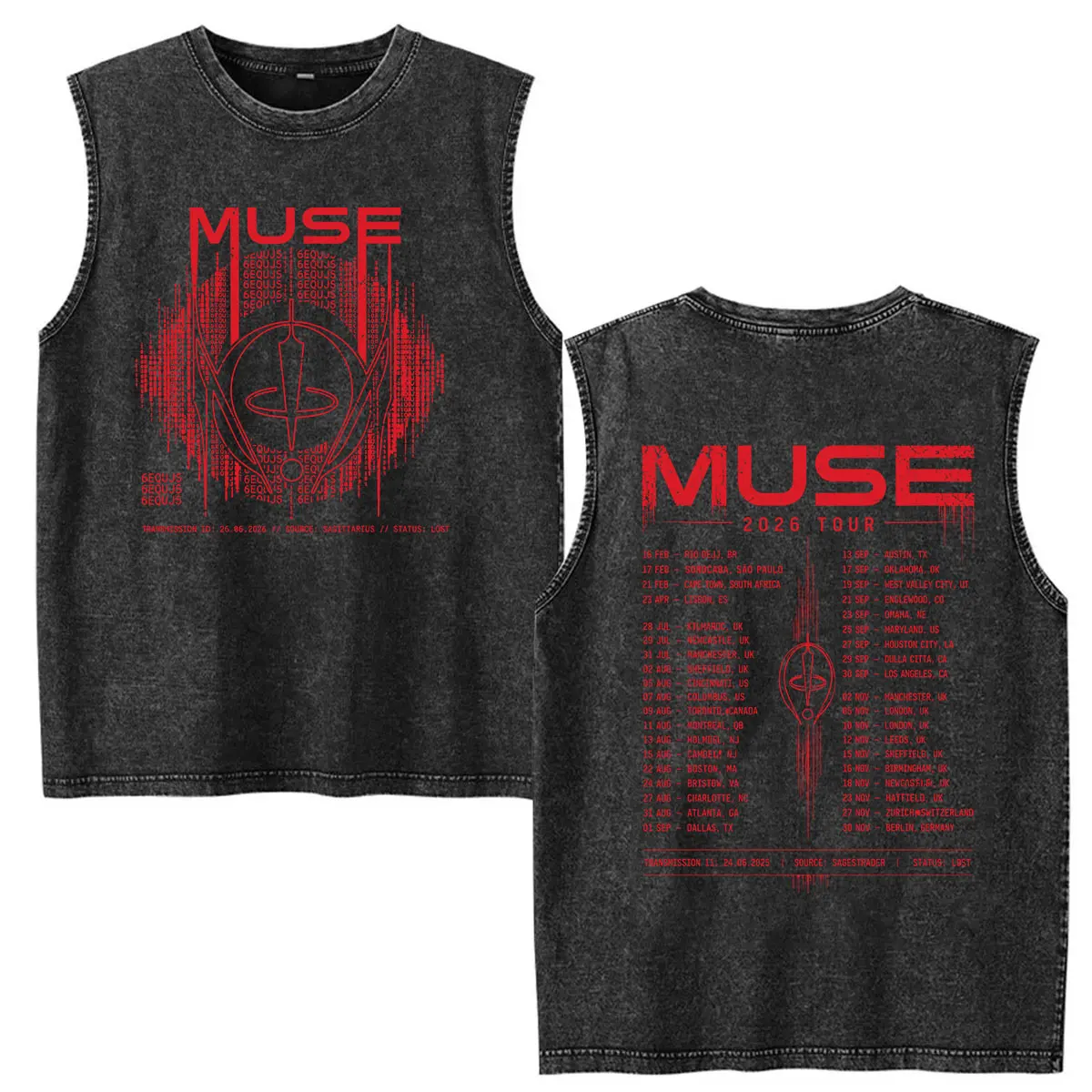 Muse Band The Wow! Signal Tour 2026 Vintage Washed Vest T Shirts Men's Hip Hop Fashion Oversized Tank Top T-shirt Man Streetwear