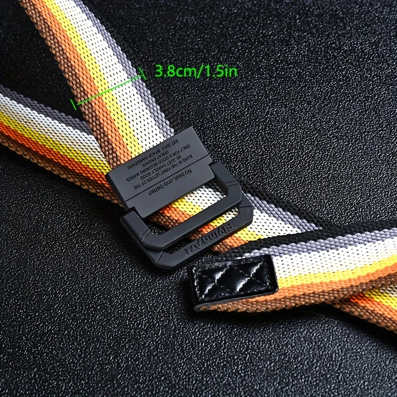 Siebenfarbiger Regenbogen-Canvas-Gürtel mit doppelter Ringschnalle für Damen und Herren, lässiger Hosengürtel – Detail 8