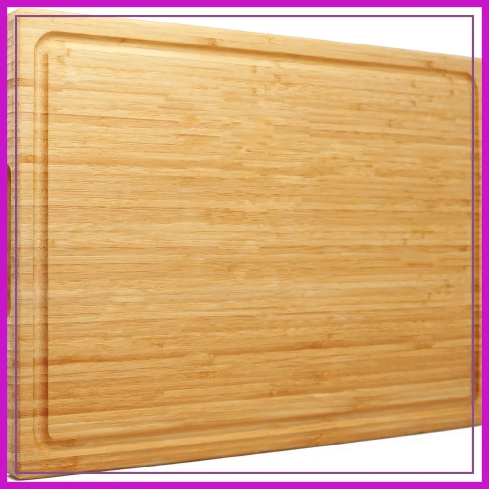 

Extra Large 24x16 Bamboo Cutting Board, Thick Wooden Butcher Block with Juice Groove & Handle for Turkey, Meat, BBQ, Over Sink