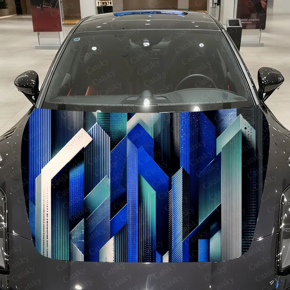 

Cyberpunk Dot Matrix Line Car Vinyl Wrap, PVC Waterproof Car Hood Sticker, Self-Adhesive Scratch-Resistant Stickers